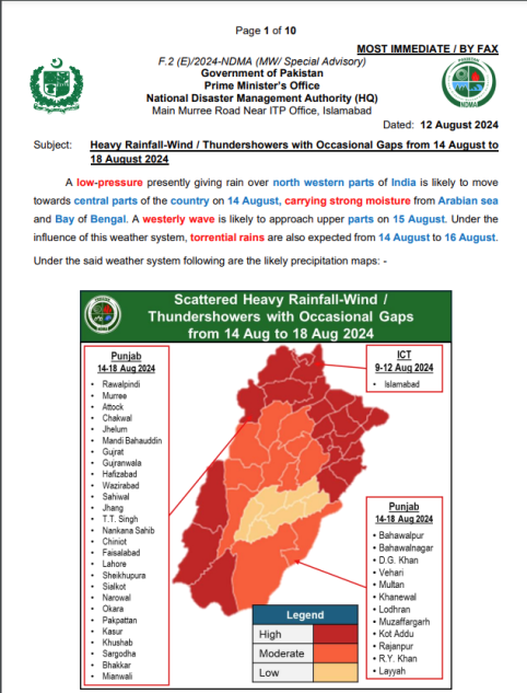 Heavy Rainfall-Wind / Thundershowers with Occasional Gaps from 14 August to 18 August 2024